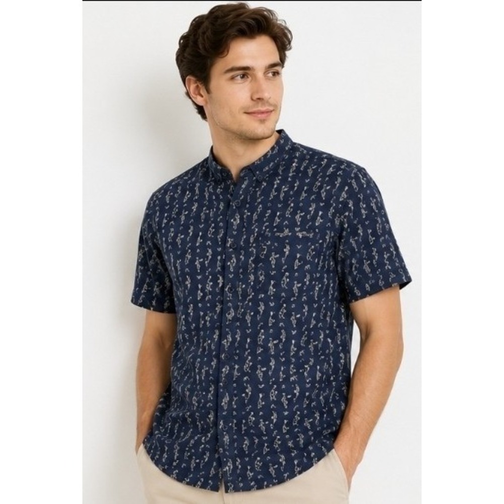 Nifty Genius NWT Truman Collar Shirt Button Up Short Sleeve Mens Small T30